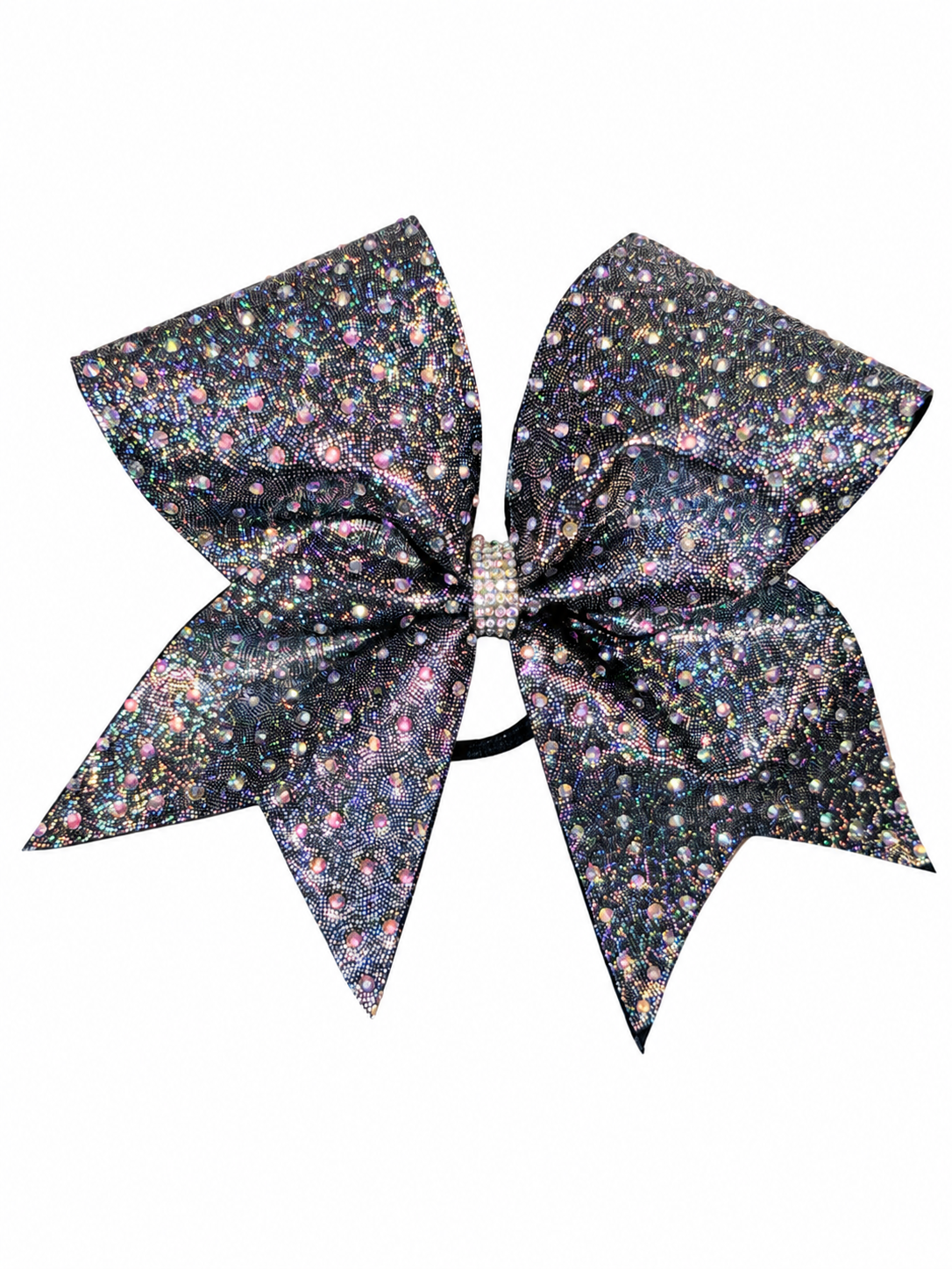 Holographic Black AB Rhinestone Cheer Bow