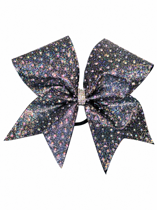 Holographic Black AB Rhinestone Cheer Bow